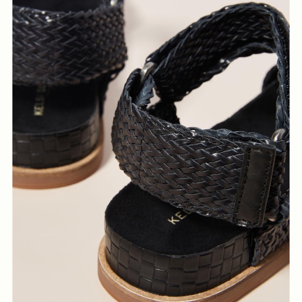 Kelsi Dagger Black Braided Leather Ankle Strap Sandals - Picture 3 of 14